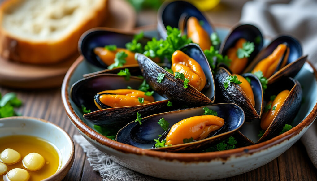 découvrez notre recette simple et savoureuse de moules à l'ail et huile d'olive, parfaite pour un repas gourmand et rapide à préparer.